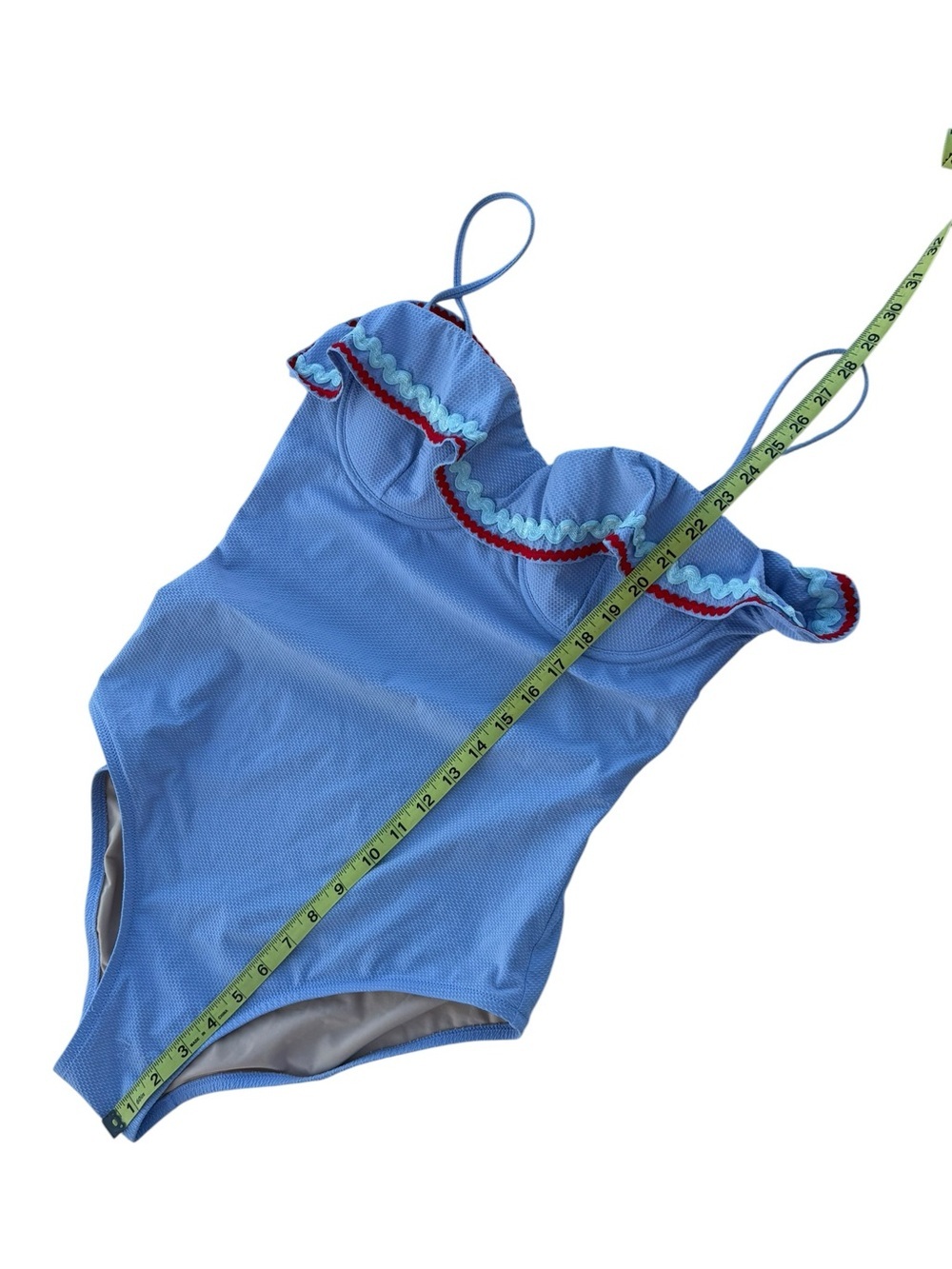 J.Crew Ruffle One Piece Swimsuit Size 8 Blue Ric Rac Trim Underwire - Picture 6 of 13